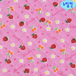면혼방 누빔천 핑크바탕레드딸기-2126