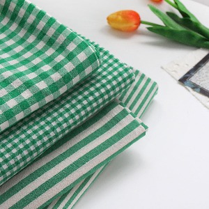 대폭-30수바이오워싱) 초록초록 체크&amp;스트라이프- 테이블보 셔츠 앞치마 소품 가방